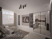 длинный шкаф с телевизором на всю стену