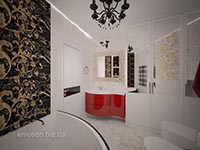 черно-белый интерьер ванной с яркими ацкентами