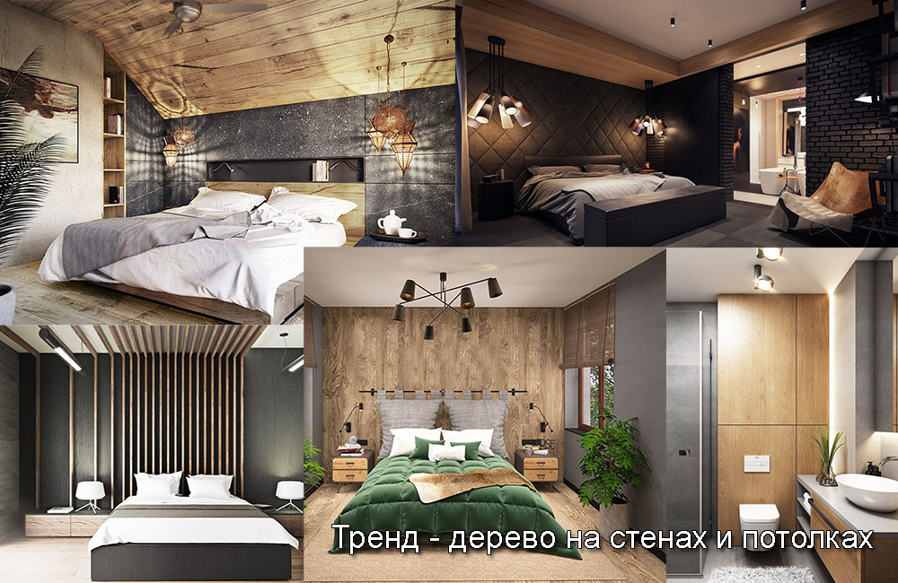 использование дерева на стенах и потолке